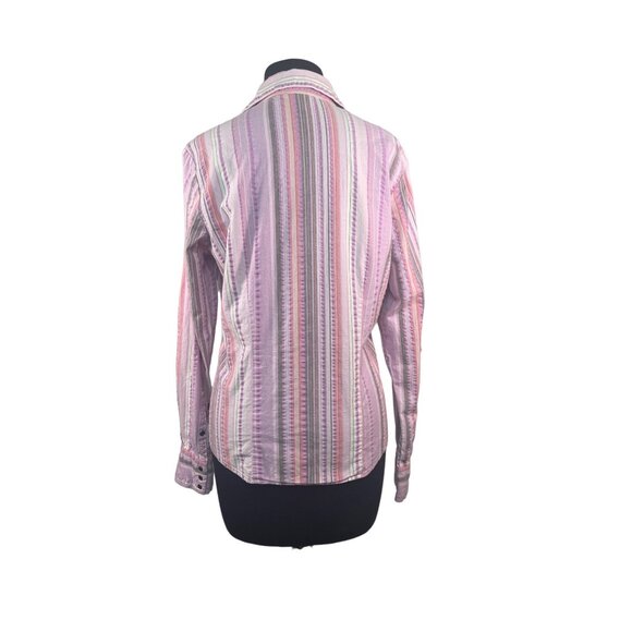 Cruel Girl Long Sleeve Striped Shirt Button Front Pastel Purple Pink L Western - Picture 6 of 9